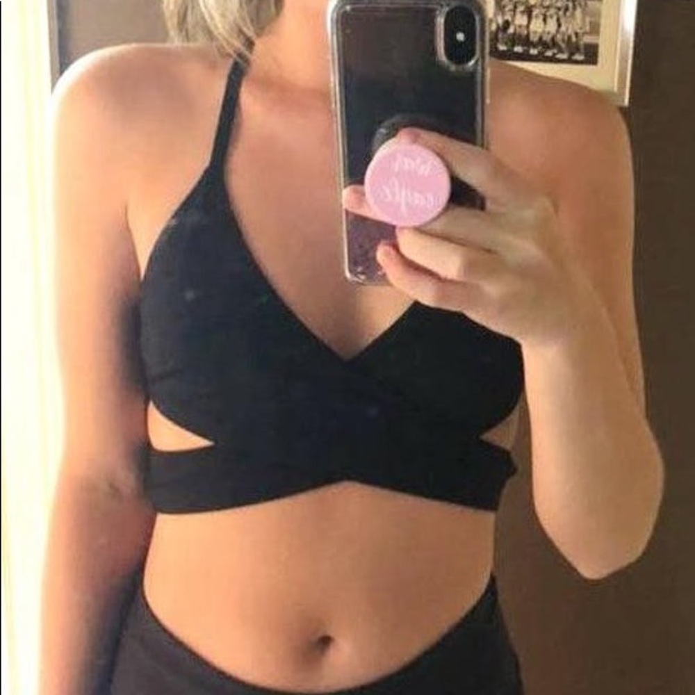 Gray VS Pink strappy sports bra
